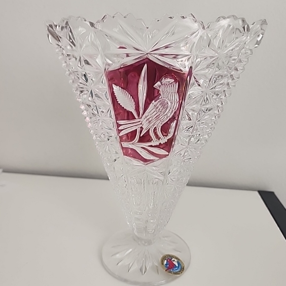 Hofbauer Collection echt bleikrostal Crystal Fan Vase, Ruby Red & Clear, 9" - Picture 1 of 13